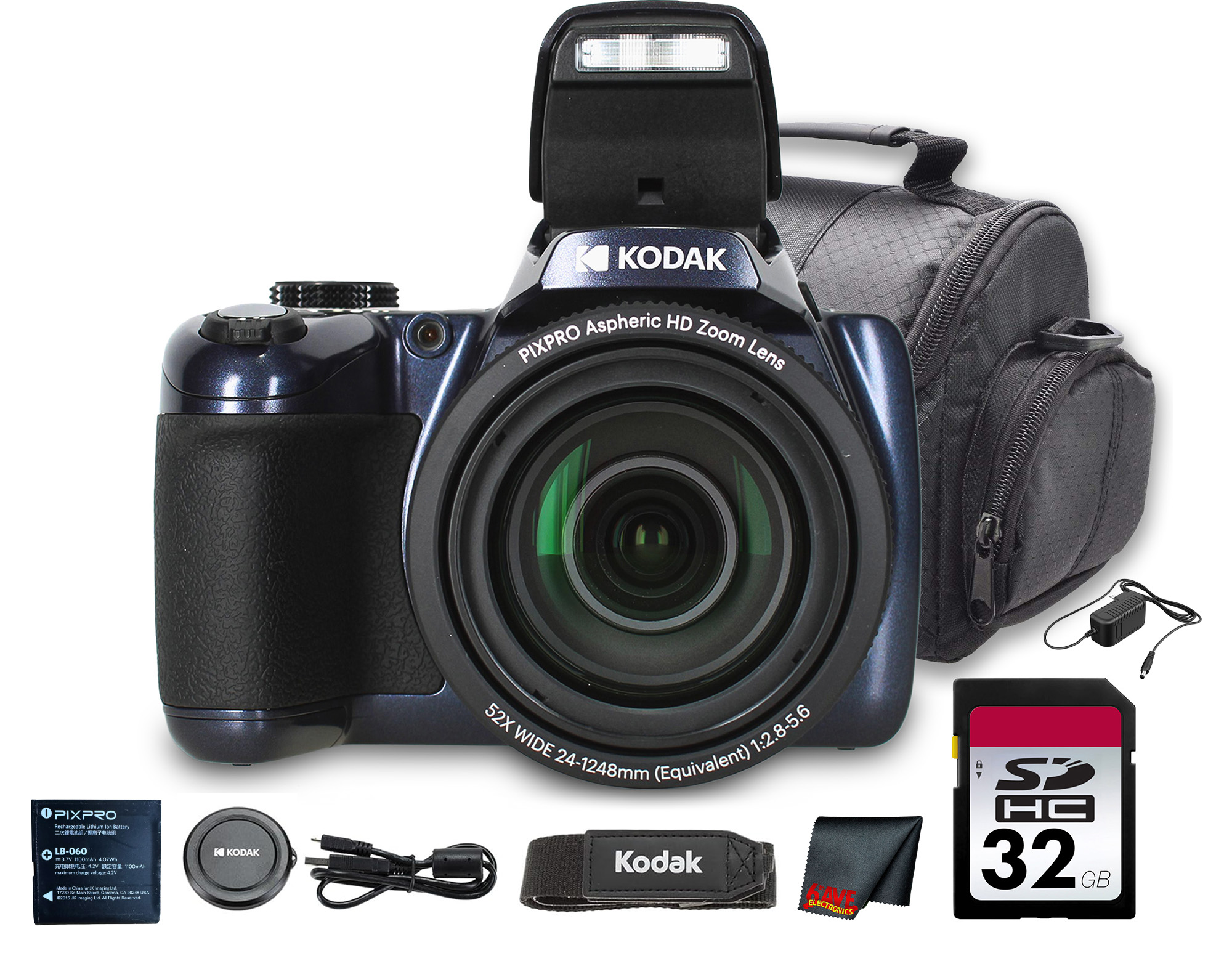 Kodak PIXPRO AZ528 Digital Camera + 32GB Memory Card Bundle - Blue