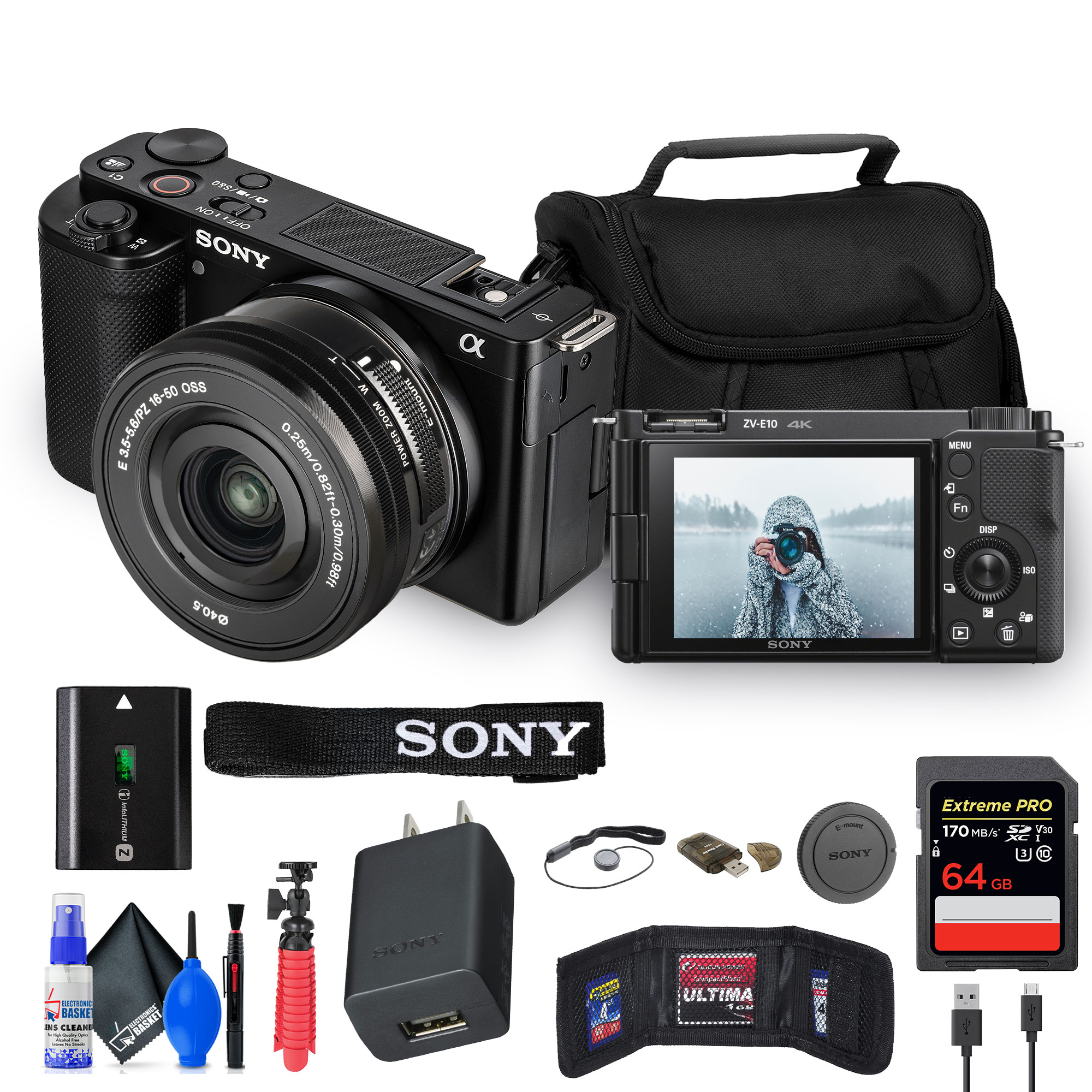 Sony ZV-E10 Mirrorless Camera w/ 16-50mm Lens + 64GB Card + Flex Tripod - Picture 9 of 24