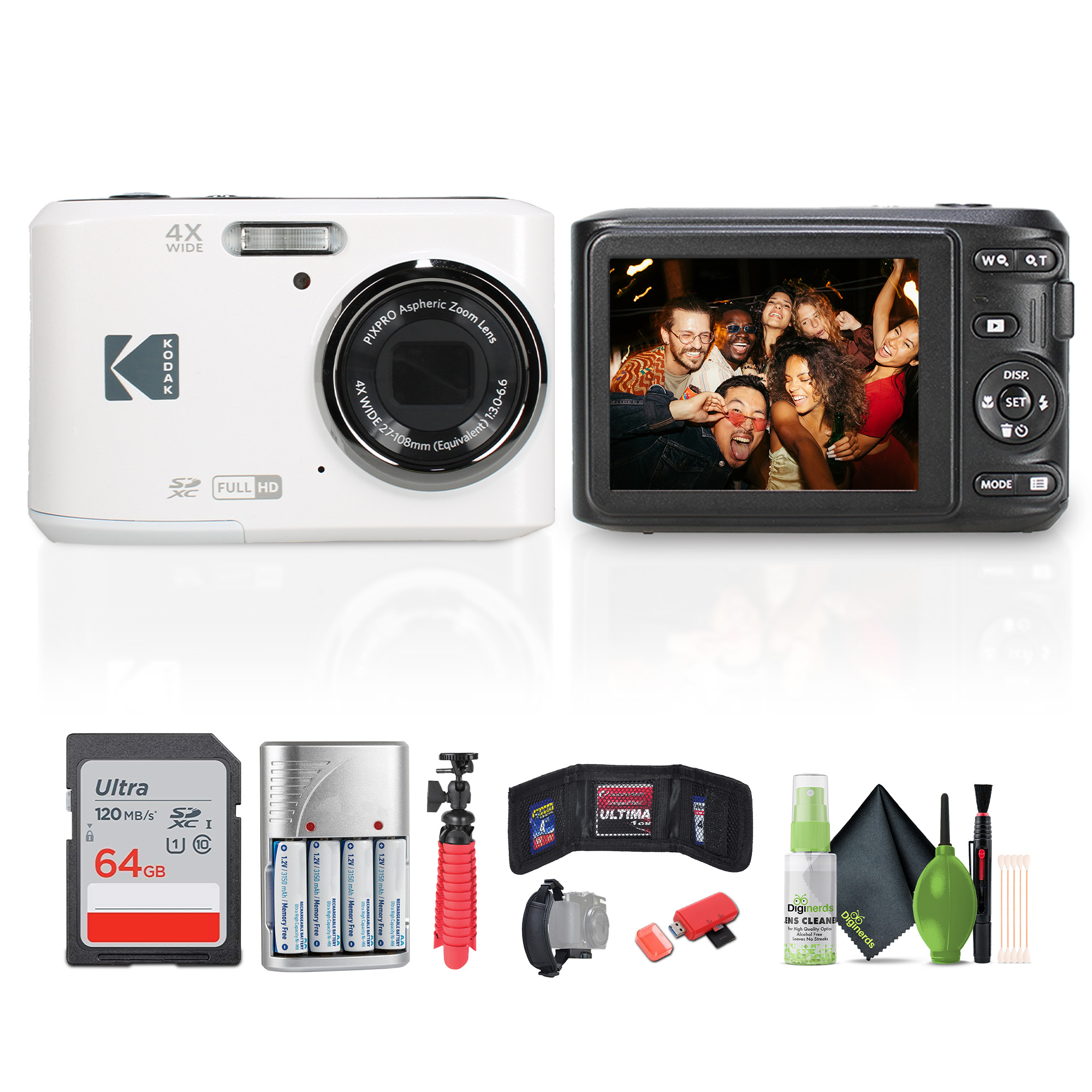 Kodak Pixpro FZ45 Digital Camera in White (FZ45WH) Bundle with 