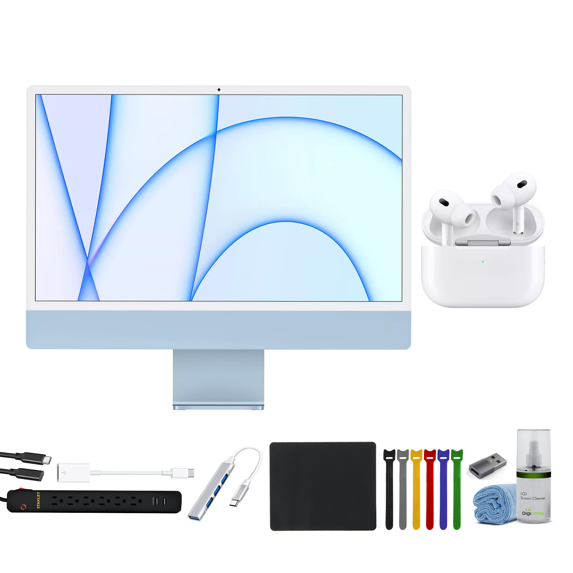 Apple iMac M1 24" with Retina 4.5K - 256GB SSD - Blue + AirPods 4 + More - Picture 1 of 7
