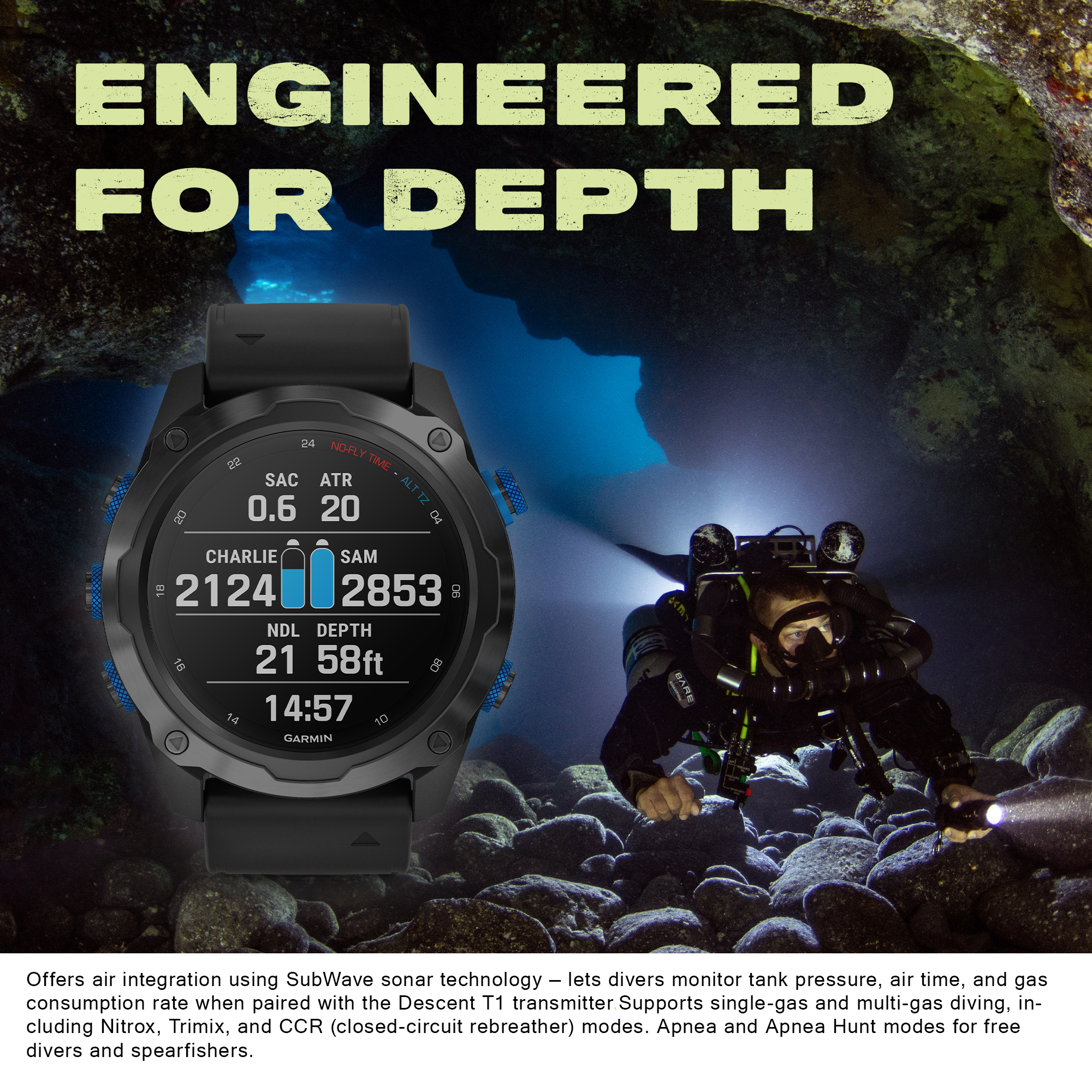 Garmin Descent Mk2i, Watch-Style Dive Computer with Air Integration, Multisport