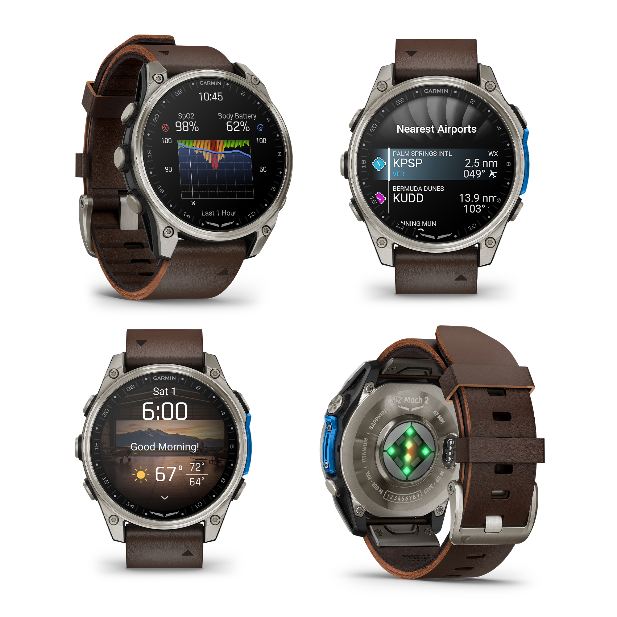 Garmin D2 Mach 2 Aviator Smartwatch - 47 mm - Titanium with Oxford