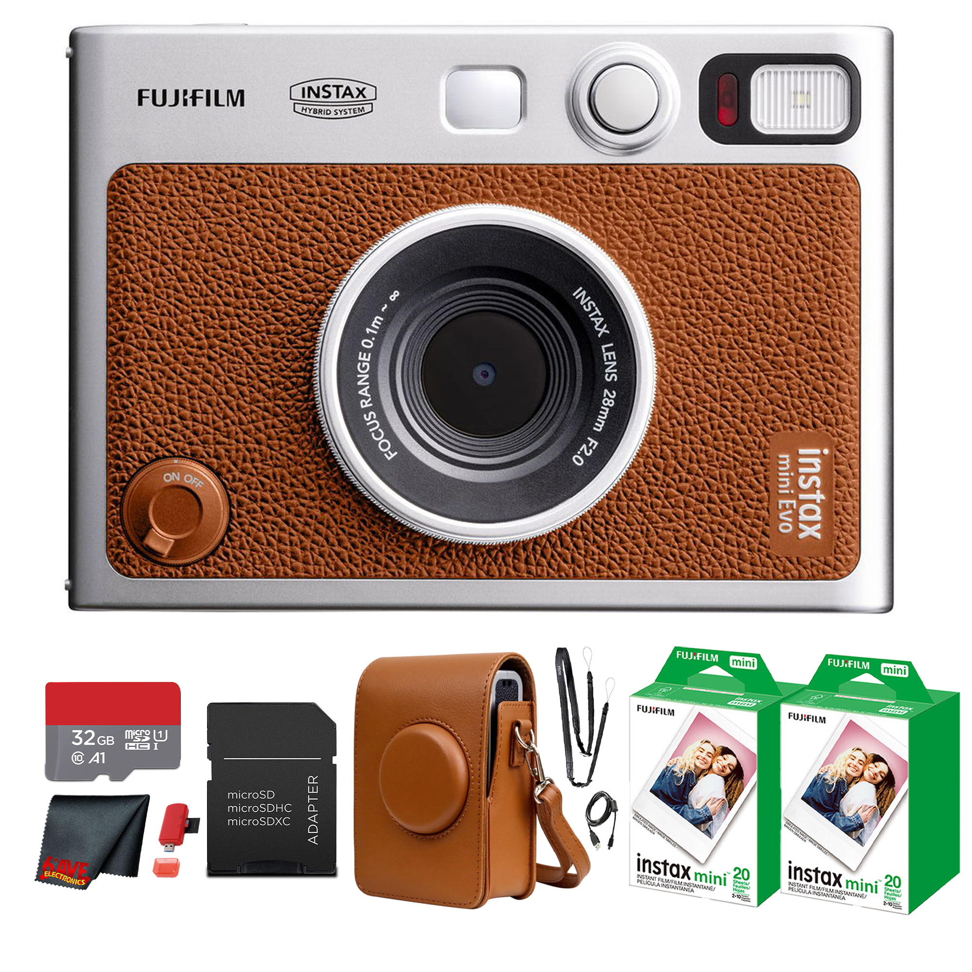 Fujifilm Instax Mini EVO Instant Film Camera (Brown) with 40 Films