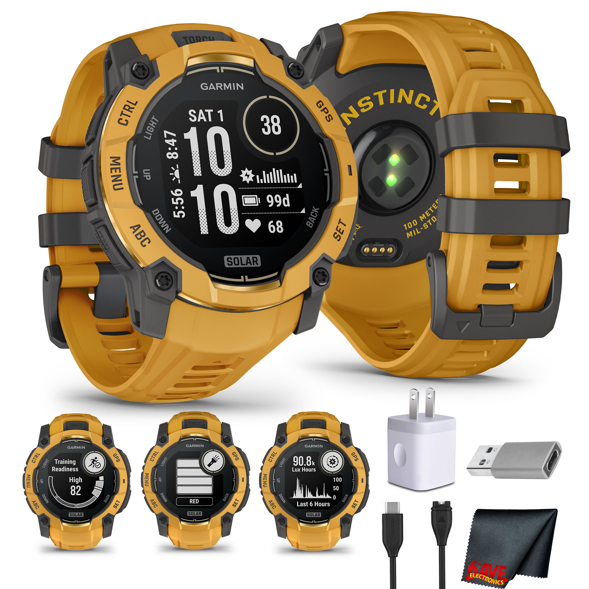 garmin instinct solar smartwatch solar battery Garmin Instinct Solar 50mm Sunburst Adventure GPS Smartwatch Battery  Bundle