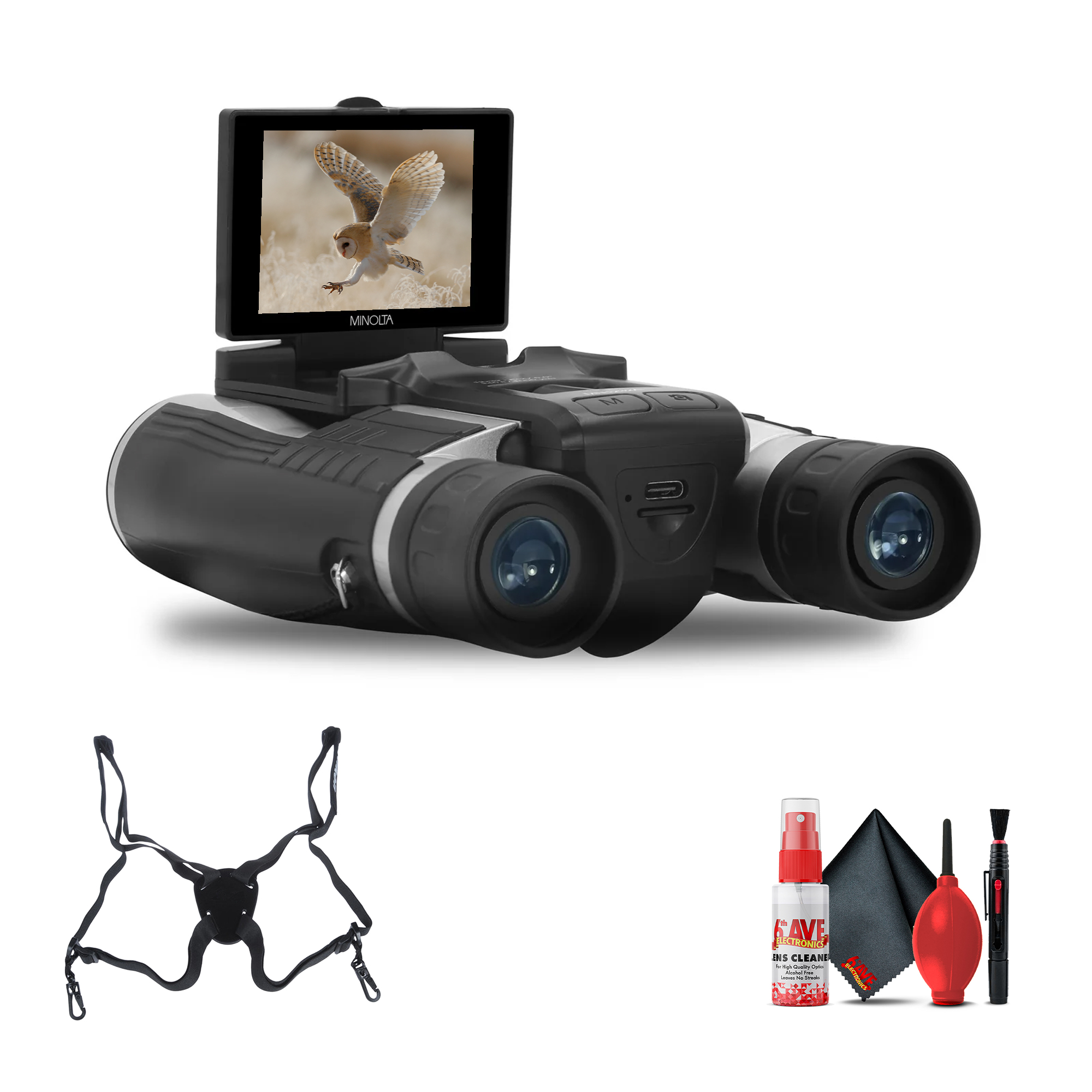 Minolta MN1232A 12x32 4K Digital Binocular Bundle w/ Harness