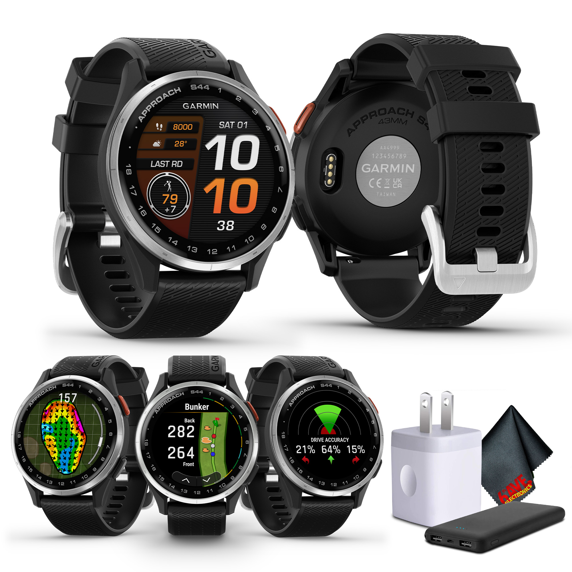 Garmin Approach S44, Silver/Black Silicone GPS Golf Smartwatch