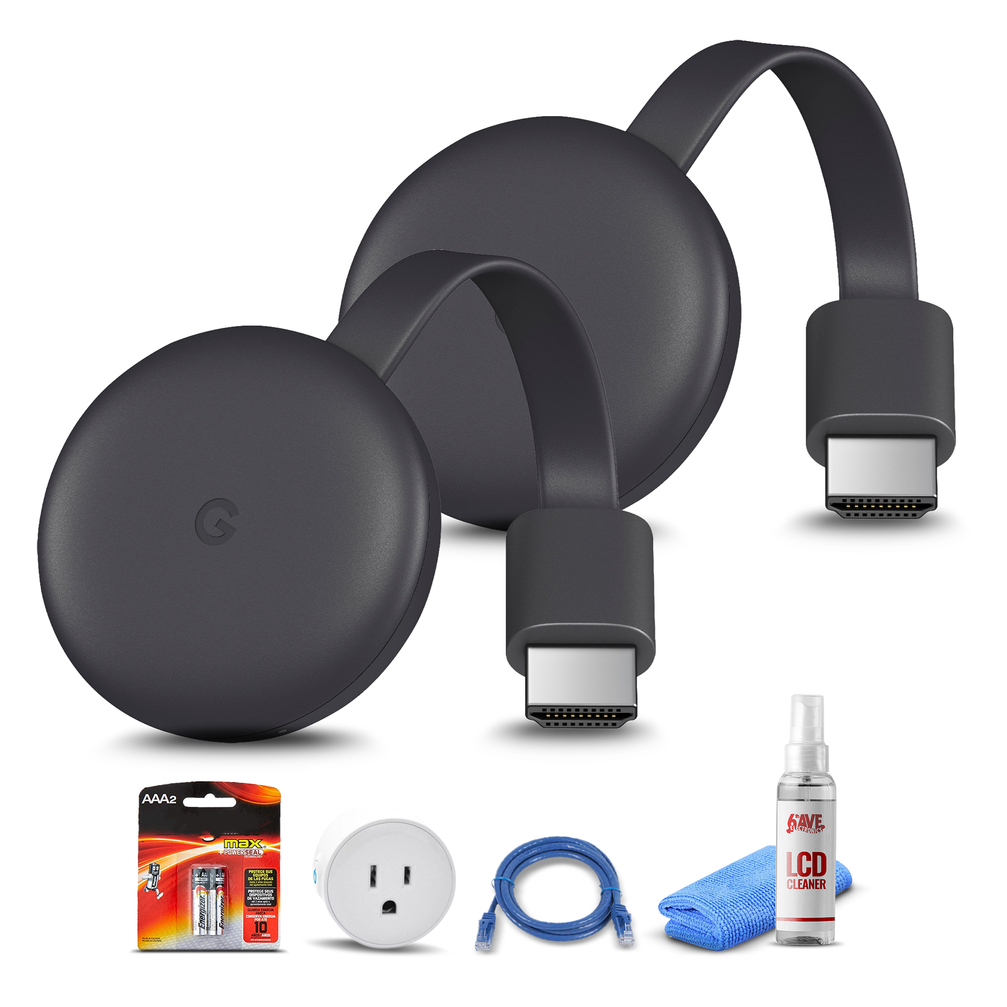 2) Google Chromecast Streamer + Smart Plug + Cat5 Cable + Batteries 842776106131 | eBay